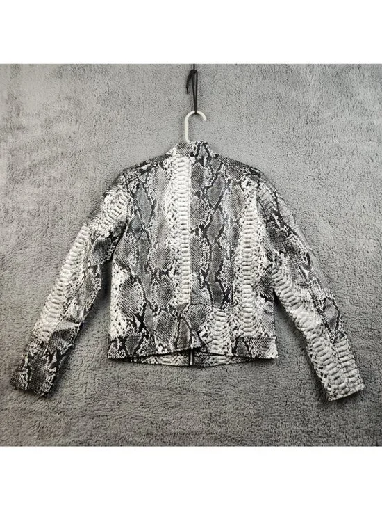 Y2K Faux Leather Moto Jacket Women's Petite Small Snake Skin Mob Wife Grunge - Picture 2 of 11